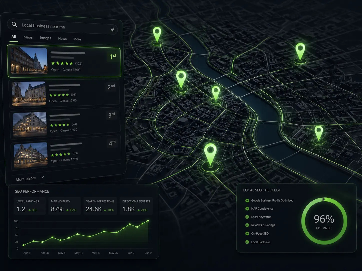 Local SEO Analyse Local SEO Analyse mit Standortdaten und lokaler Sichtbarkeit für Unternehmen in Wien und Österreich
