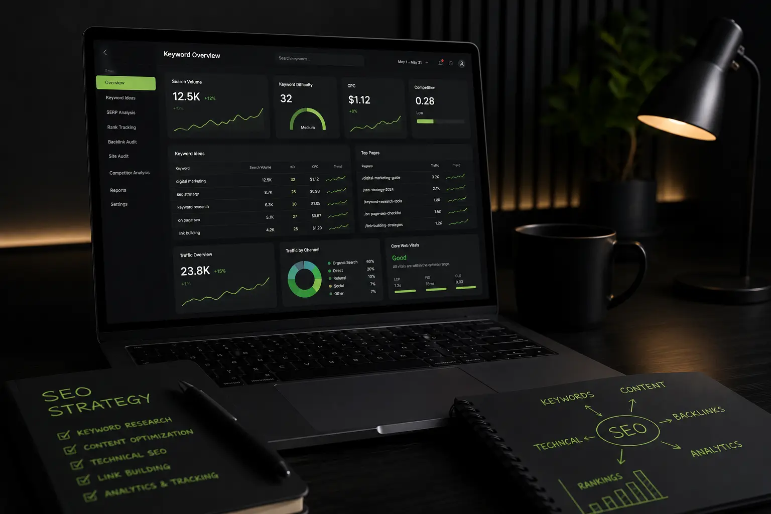 SEO analytics dashboard SEO-Strategie mit Keyword-Recherche und Analyse-Dashboard für bessere Google-Sichtbarkeit